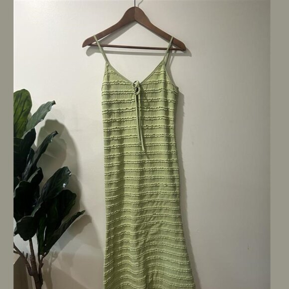 CIDER RUFFLED GREEN MIDI DRESS - Women's M - Picture 3 of 3